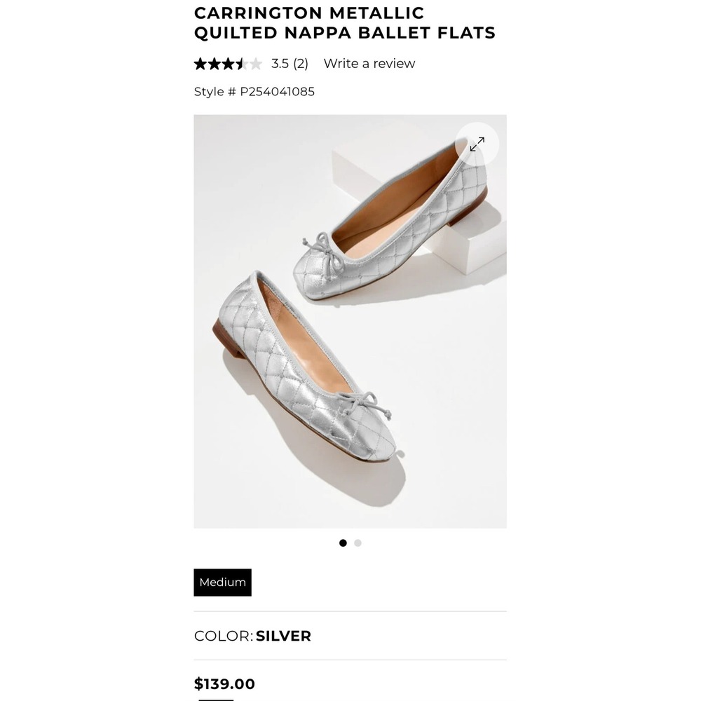Talbots Carrington Silver Metallic QuiltedNappaLeatherBallet Flats 7M P254041085